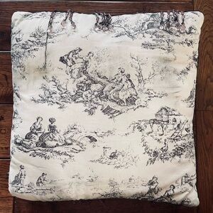 Black and white toile pillow beaded trim